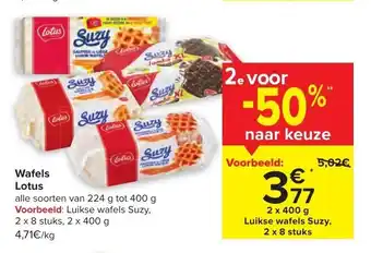 Carrefour Wafels lotus 2x400g luikse wafels suzy, 2x8 stuks aanbieding