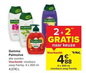 Carrefour Gamma palmolive 4 x 300ml. 2+2 gratis aanbieding