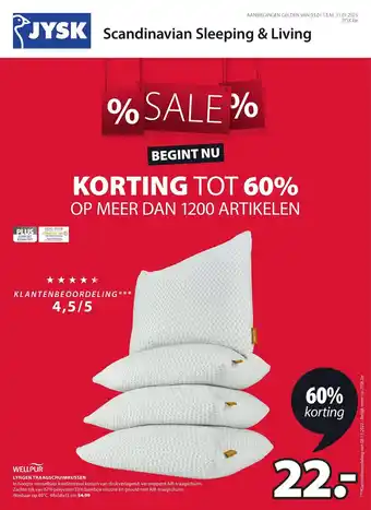 Jysk Wellpur Lyngen Traagschuimkussen 48 x 58 x 15 cm aanbieding
