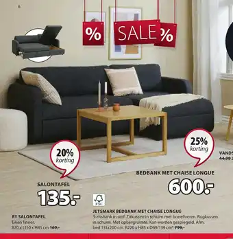 Jysk Jetsmark bedbank met chaise longue B220 x H85 x D69/139 cm aanbieding