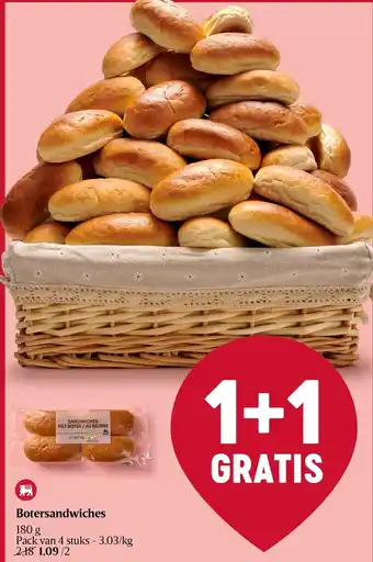 Delhaize Botersandwiches 1+1 Gratis 180g aanbieding