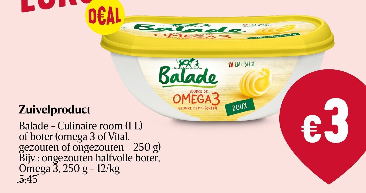 Balade Culinaire Room of Boter (Omega 3 of Vital, Gezouten of Ongezouten 250g Zuivelproduct