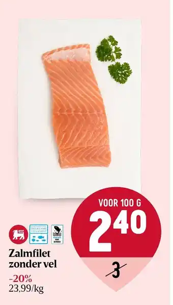 Delhaize Zalmfilet Zonder Vel 100g aanbieding