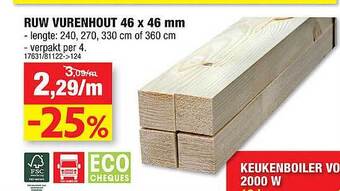 Hubo Ruw vurenhout 46 x 46 mm aanbieding
