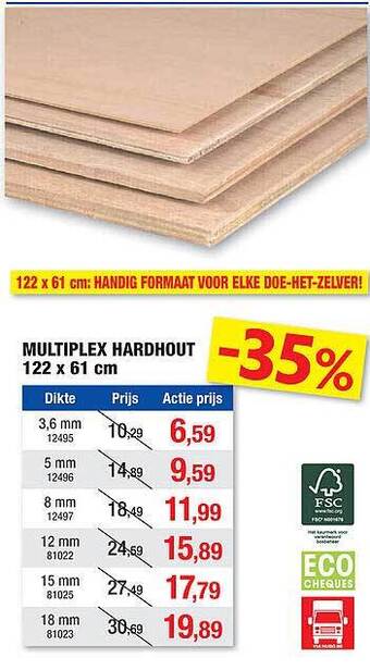 Hubo Multiplex hardhout 122 x 61 cm aanbieding