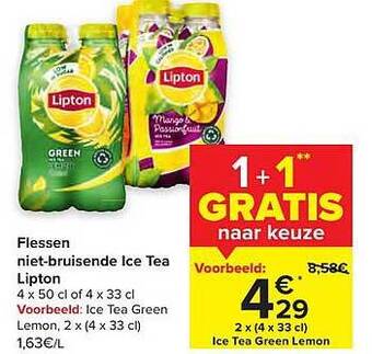 Carrefour Flessen niet-bruisende ice tea lipton aanbieding