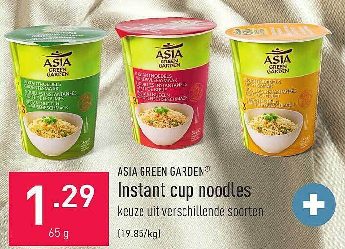 Asia green garden instant cup noodles promotie bij ALDI