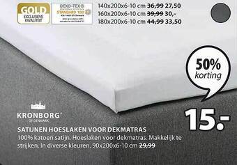 Jysk Kronborg satijnen hoeslaken voor dekmatras aanbieding