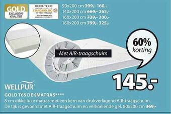 Jysk Wellpur gold t65 dekmatras aanbieding