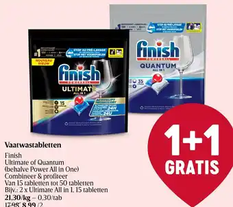 Delhaize Finish Ultimate of Quantum Vaatwastabletten 1+1 Gratis aanbieding