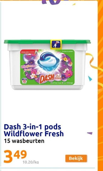 Action Dash 3-in-1 pods wildflower fresh 15 wasbeurten aanbieding