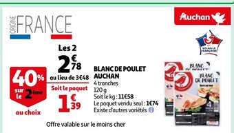 Auchan Blanc de poulet 120g aanbieding