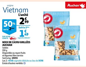 Auchan Noix de cajou grillees 150g aanbieding