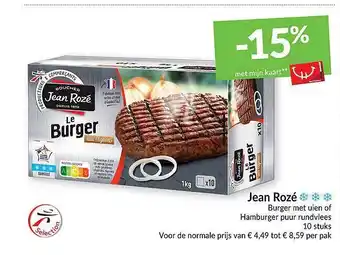 Intermarché Jean rozé burger met uien of hamburger puur rundvlees aanbieding