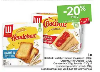 Intermarché Lu heudebert geroosterd brood, cracotte mii crackers aanbieding