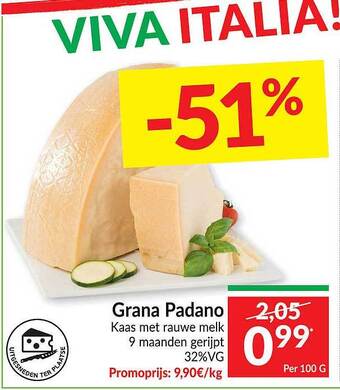 Intermarché Grana padano kaas met rauwe melk aanbieding