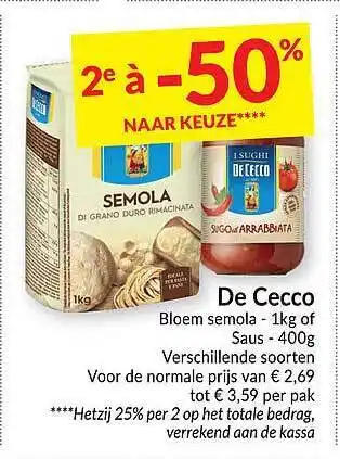 Intermarché De cecco bloem semola of saus aanbieding