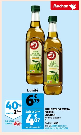 Auchan Huile d'olive extra vierge 1L aanbieding