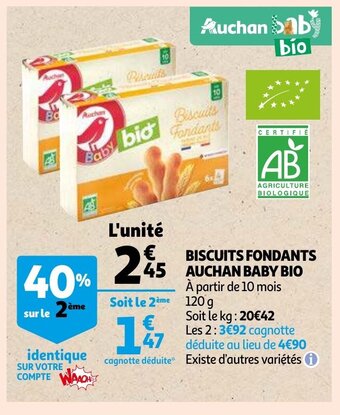 Auchan Biscuits fondants auchan baby bio 120g aanbieding