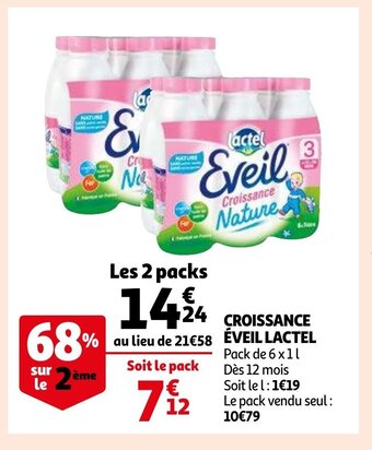 Auchan Croissance eveil lactel 6 x 1L aanbieding