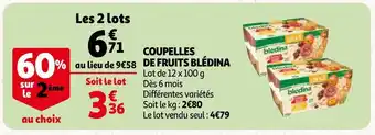 Auchan Coupelles de fruits bledina 12 x 100g aanbieding