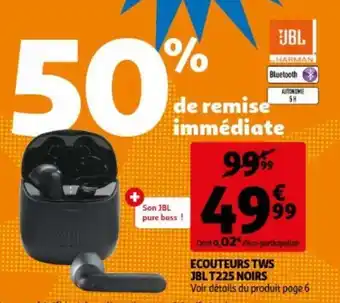 Auchan Ecouteurs tws jbl T225 noirs aanbieding