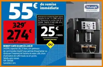 Auchan Robot cafe ecam 22,140,B. 1450W, 1,8L, 15 bars. ref. 584168 aanbieding