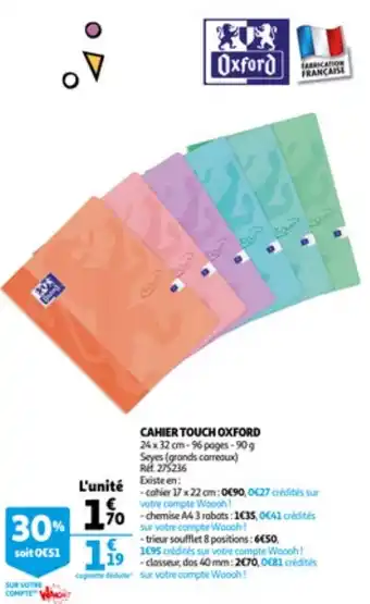 Auchan Cahier touch oxford aanbieding