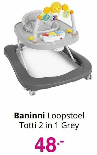 Baby & Tiener Baninni loopstoel totti 2 in 1 grey aanbieding