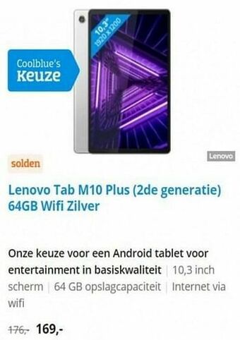 Coolblue Lenovo tab m10 plus 2de generatie 64gb wifi zilver aanbieding