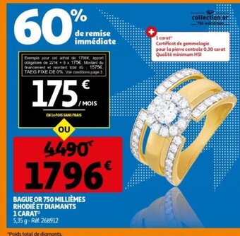 Bague or 750 milliemes rhodie et diamants 1 carat