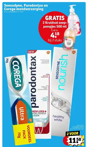 Kruidvat Sensodyne tandpasta nourish whitening 75ml + gratis 2 zeeppompjes aanbieding