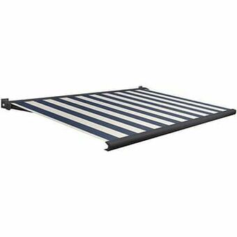 Brico Domasol zonnetent elektrisch met afstandsbediening ’Factor 20-A’ blauw/witte strepen 400 x 250 cm aanbieding