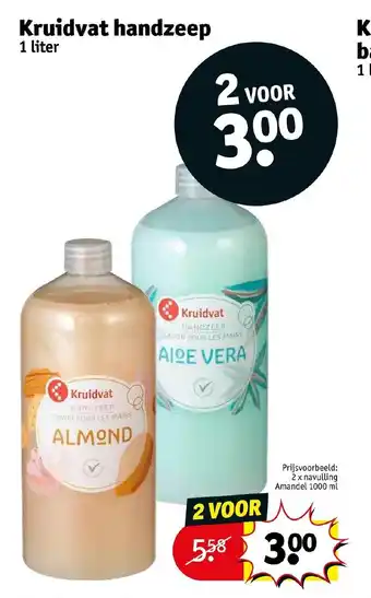 Kruidvat Handzeep 1 liter navulling amandel 2 x 1000ml aanbieding