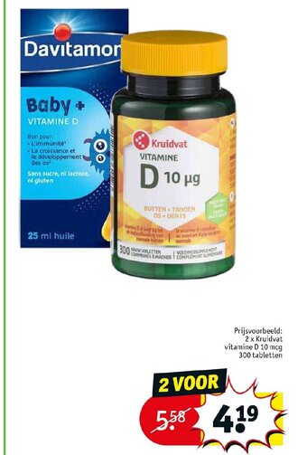 Kruidvat Vitamine D 10 mcg 300 tabletten aanbieding