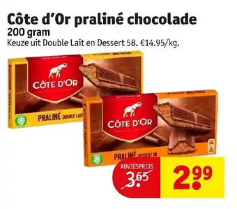 Kruidvat Cote d'or praline chocolade 200 gram aanbieding