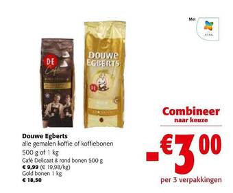 Colruyt Douwe egberts gemalen koffie of koffiebonen aanbieding