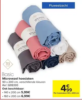 Carrefour Tex home basic microvezel hoeslaken 90 x 200cm, ref. 5818395 aanbieding