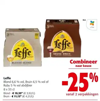 Colruyt Leffe Blond 6,6% vol, Bruin 6,5% vol of Ruby 5% vol abdijbier 8 x 33cl aanbieding