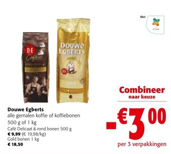 Colruyt Douwe Egberts Alle gemalen Koffie of koffiebonen 500g of 1Kg aanbieding