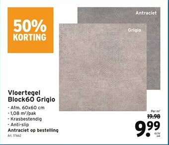 Vloertegel Block60 Grigio