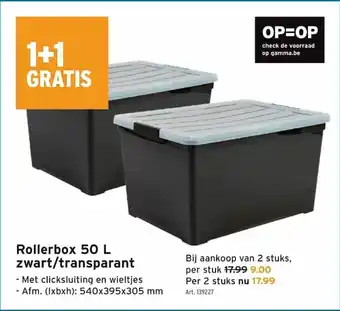 GAMMA Rollerbox 50L zwart/transparant aanbieding