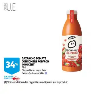 Auchan Gazpacho tomate concombre poivron innocent 75cl aanbieding