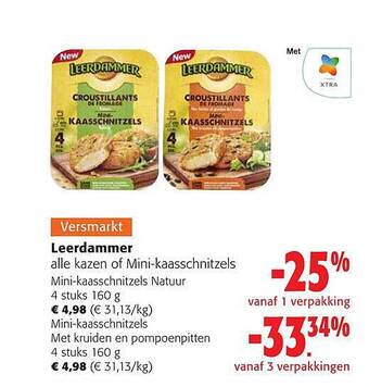 Colruyt Leerdammer kazen of minikaasschnitzels aanbieding