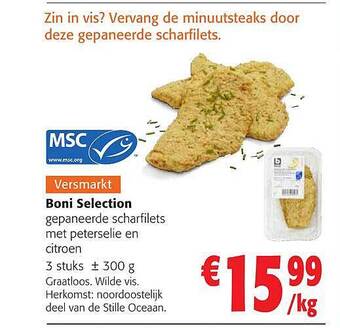 Colruyt Boni selection gepaneerde scharfilets met peterselie en citroen aanbieding