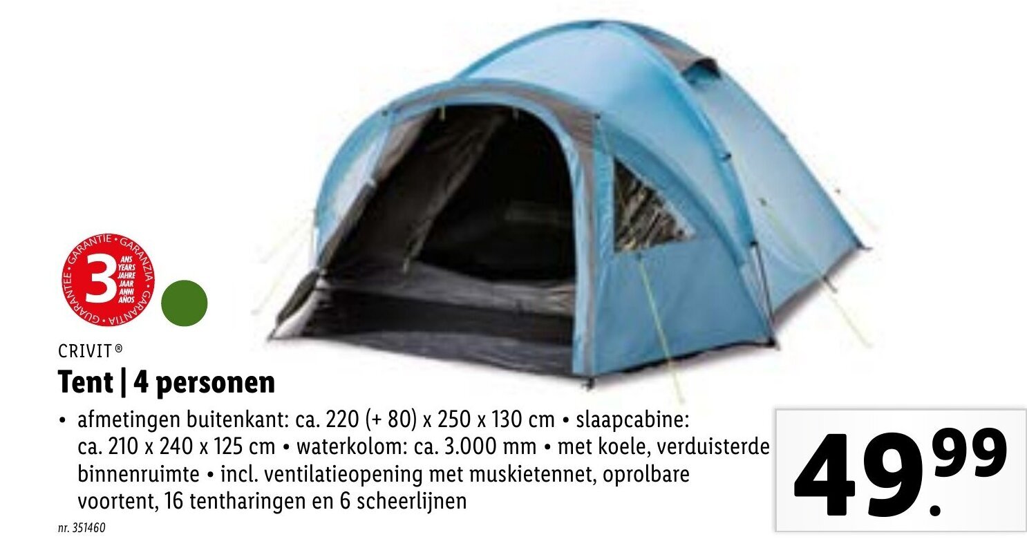 Crivit tent 4 personen promotie bij Lidl