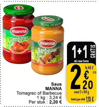 Cora Manna saus 340g 1+1 gratis aanbieding