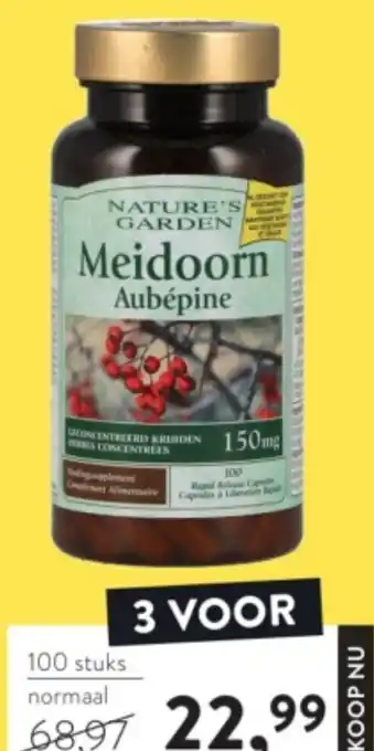 Holland & Barrett Nature's Garden Meidoorn 150mg 3 x 100 Capsules aanbieding