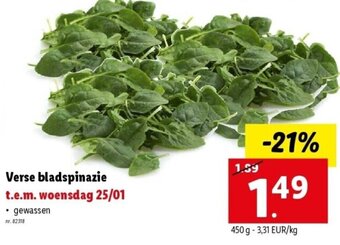 Lidl Verse bladspinazie 450g aanbieding
