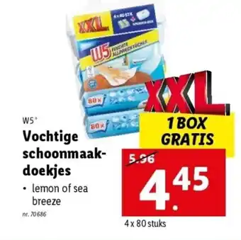 Lidl W5 vochtige schoonmaak-doekjes 4 x 80 stuks aanbieding
